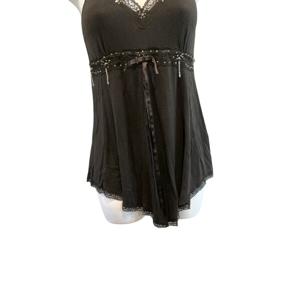 Vintage Womens Y2K Fairy Babydoll Tank Top M Black Embellished Lace Trim Gothic - Picture 6 of 9